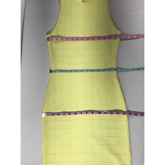 Vintage Liliane Romi Zelda Dress Bodycon Lemon Yellow Ribbed Knit Midi Spring - Picture 8 of 9